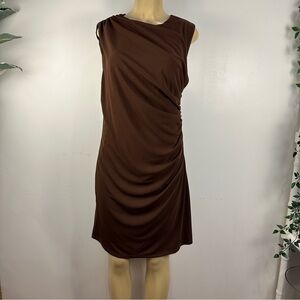 New Zara Bodycon Brown Dress Sz XXL Ruched Sleeveless Chic NWT